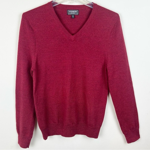 Express Merino Wool V Neck Sweater Heather Red XS Career Business Office Preppy - Picture 1 of 10